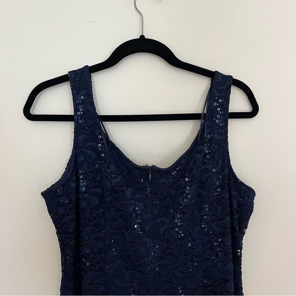 Alex Evenings Navy Blue Lace Sequin Midi Wedding Guest Dress and Jacket Size 14 - Picture 10 of 16